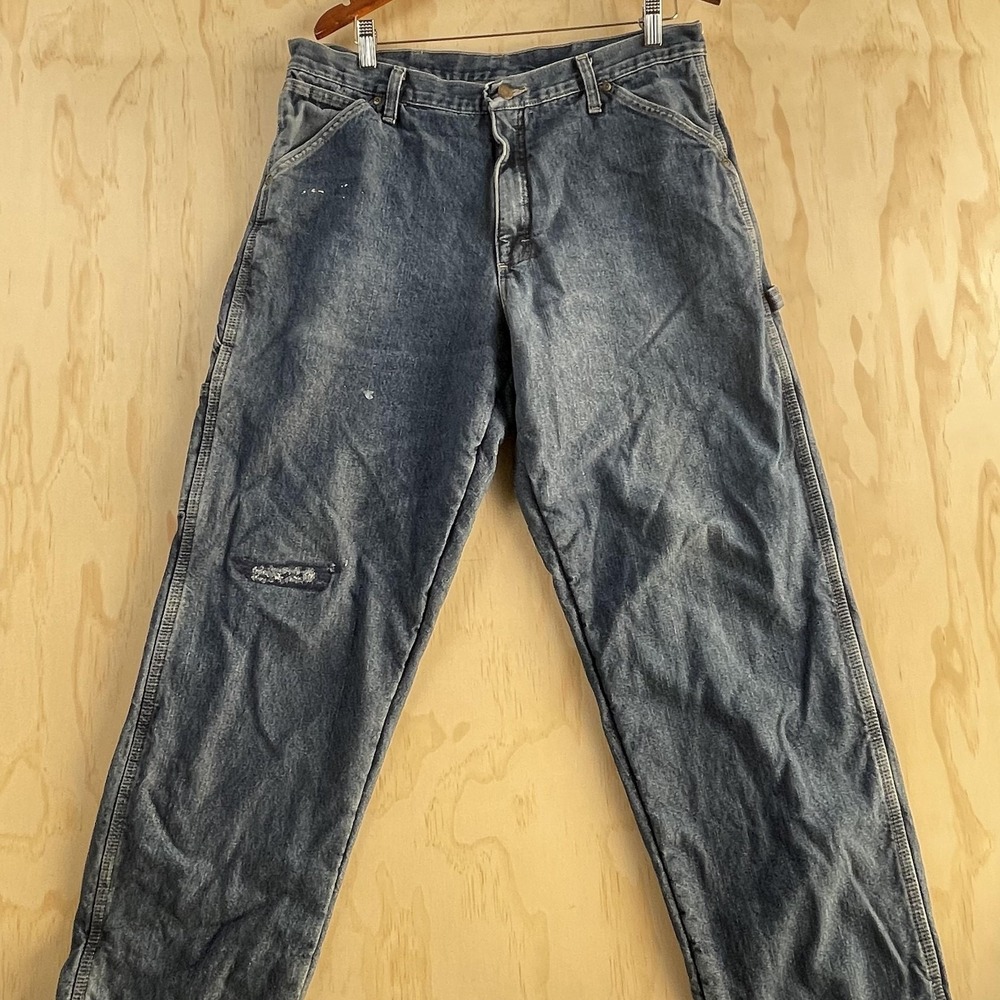 Wrangler Jeans Mens 34x32 Medium Wash Blue Denim Relaxed Straight Fleece Lined